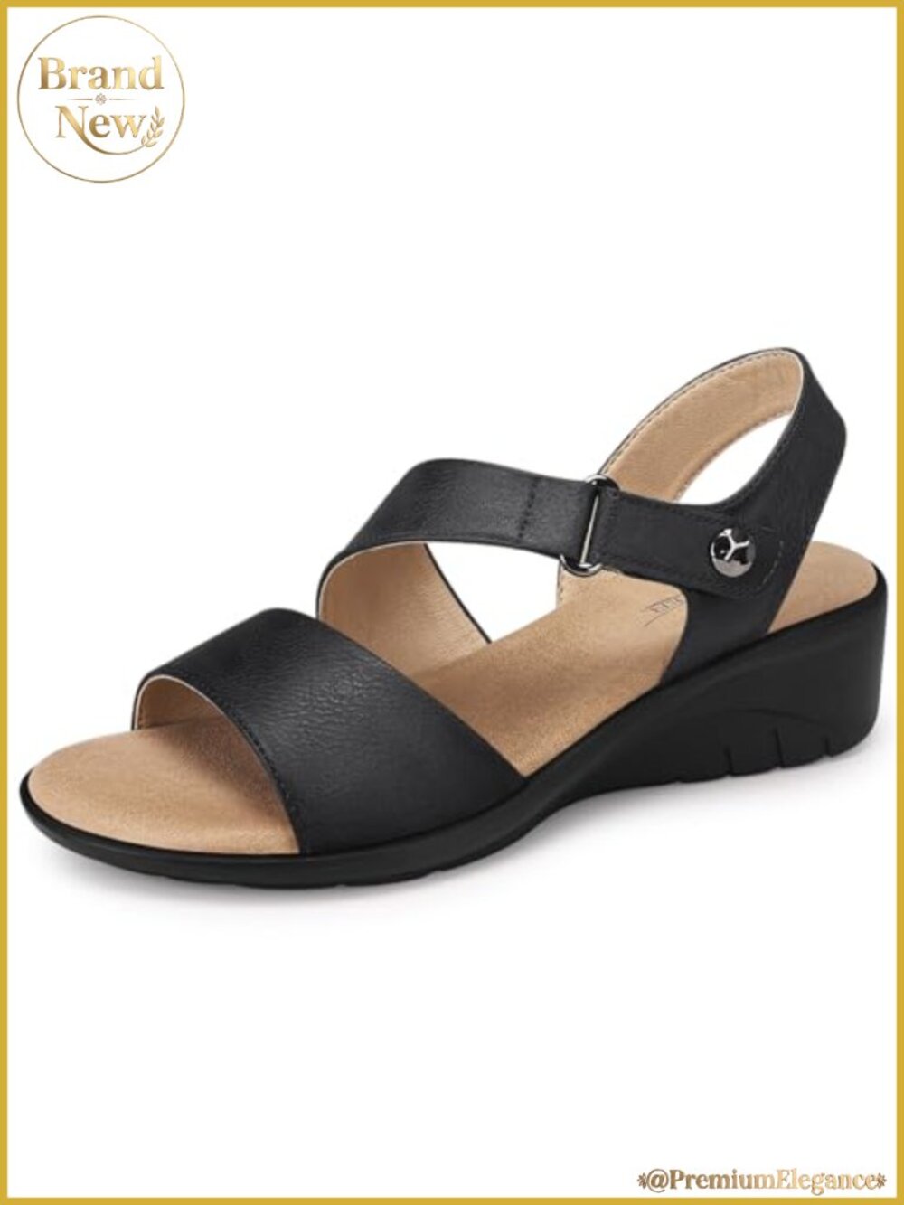 Women's Low Wedge Heel Sandals Faux Leather Open Toe Ankle Strap Slingback